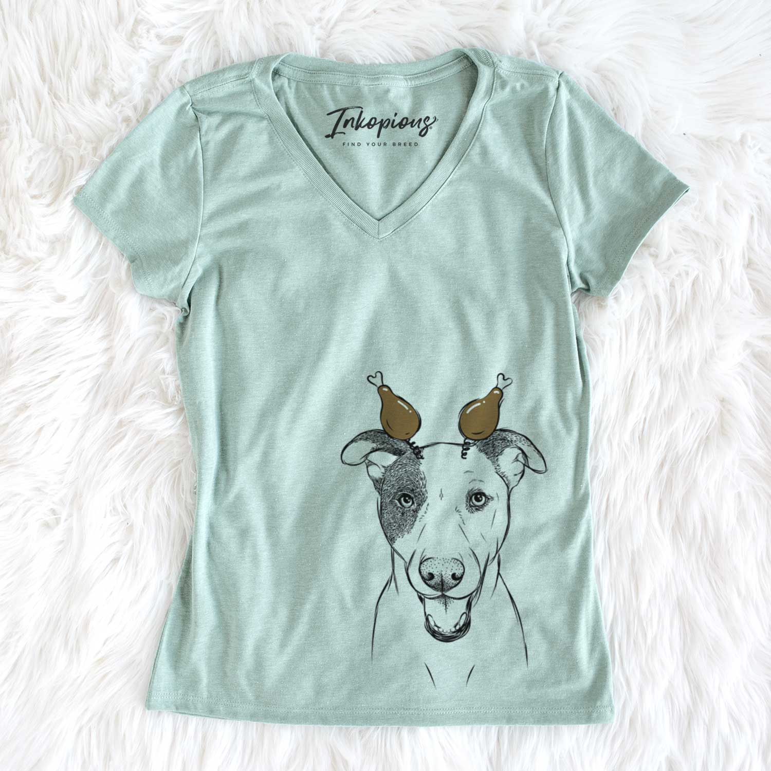 Thanksgiving Bucky the Mixed Breed - Women's V-neck Shirt