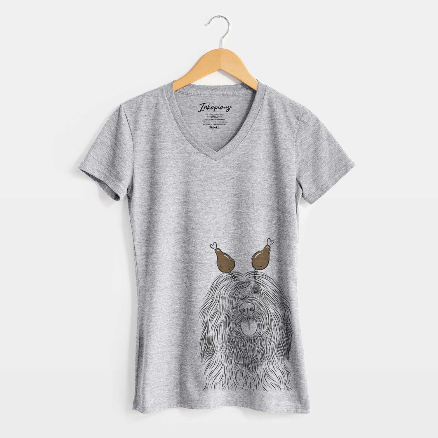 Thanksgiving Bundy the Briard - Women's V-neck Shirt