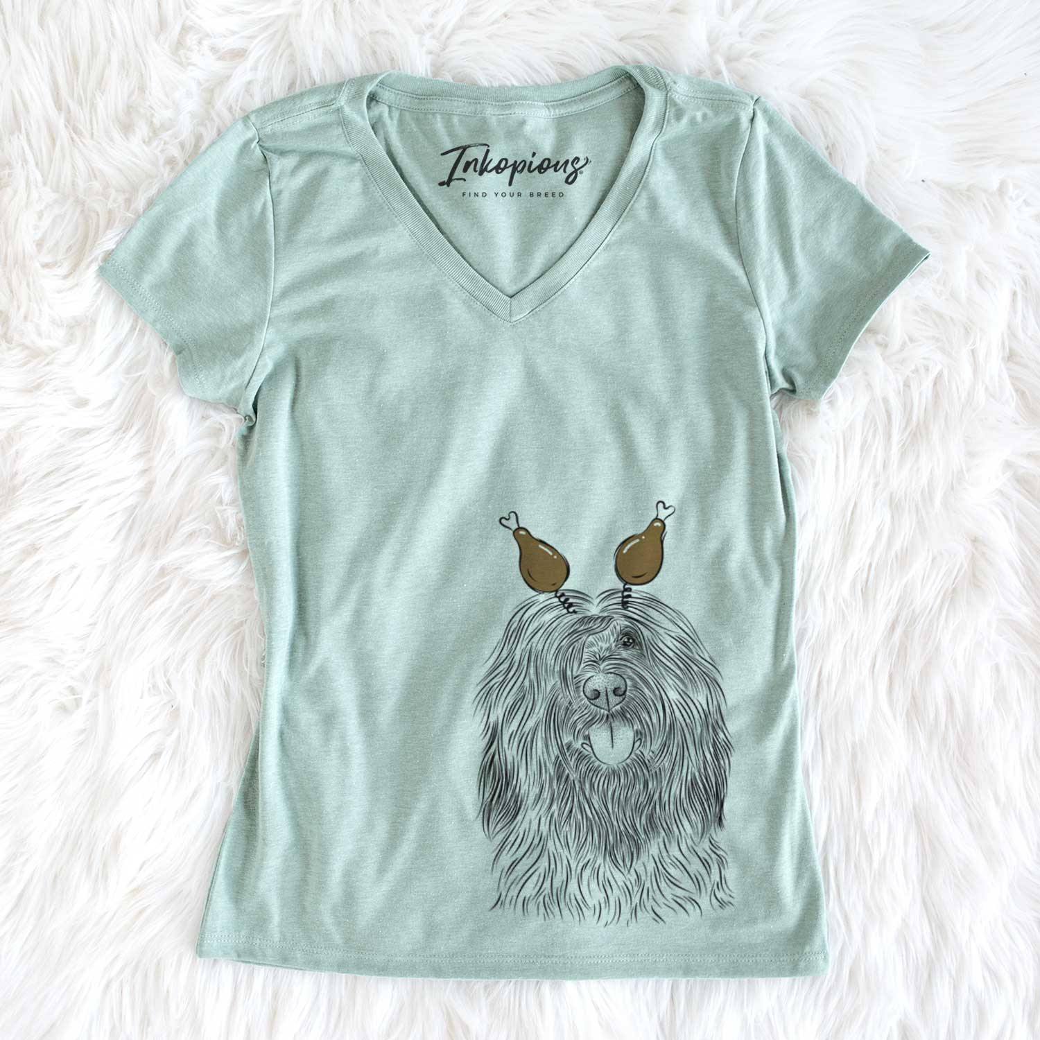 Thanksgiving Bundy the Briard - Women's V-neck Shirt