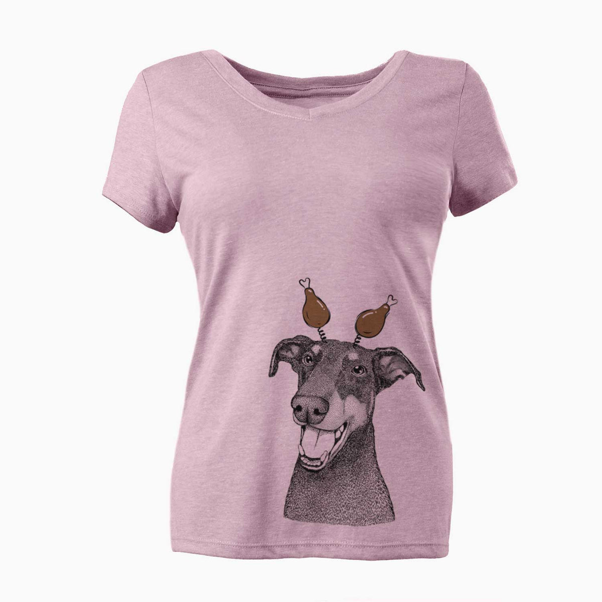 Thanksgiving Bunnie the Doberman Pinscher - Women's V-neck Shirt