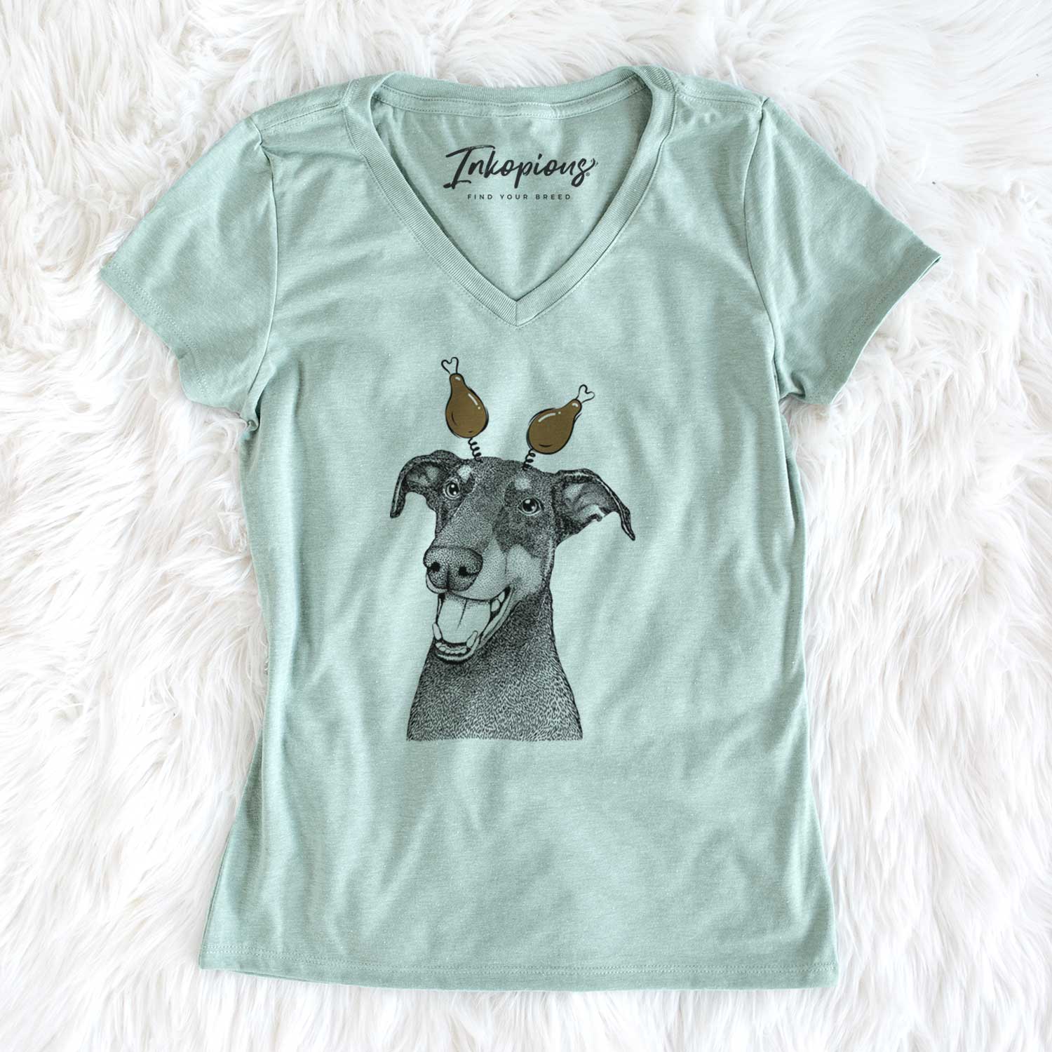 Thanksgiving Bunnie the Doberman Pinscher - Women's V-neck Shirt