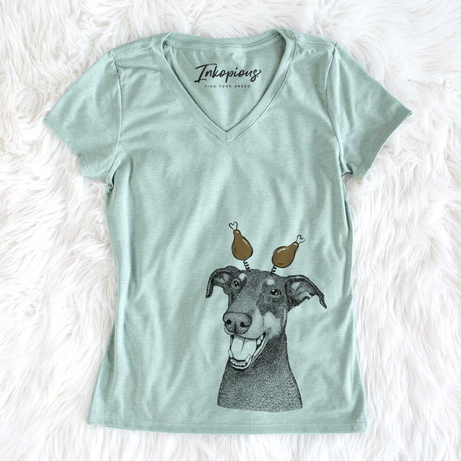 Thanksgiving Bunnie the Doberman Pinscher - Women's V-neck Shirt