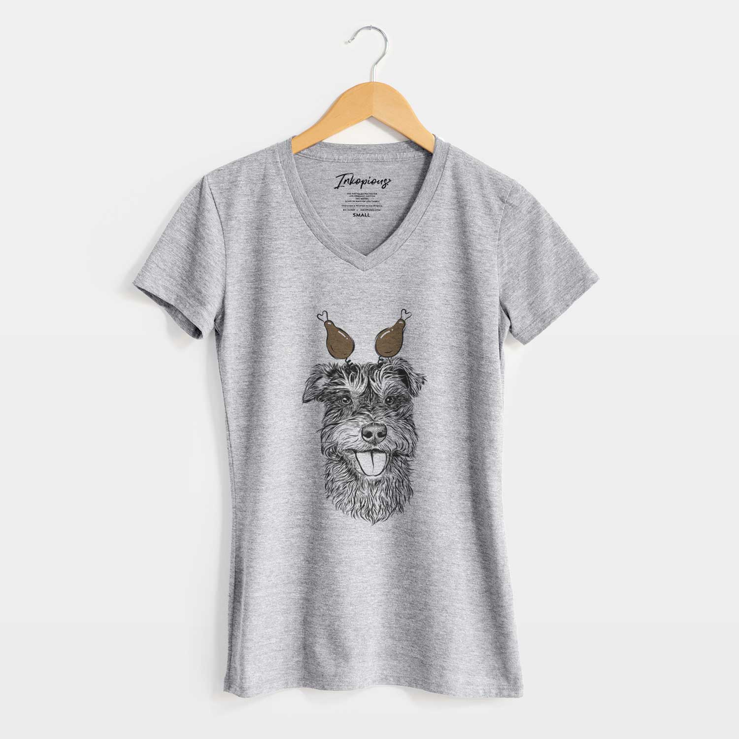 Thanksgiving Buster the Schnoodle - Women's V-neck Shirt