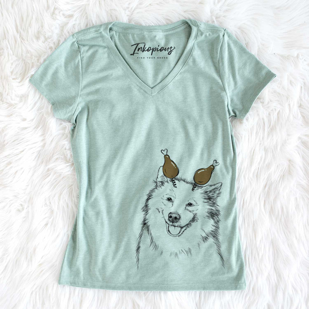 Thanksgiving Caico the Samoyed - Women&#39;s V-neck Shirt