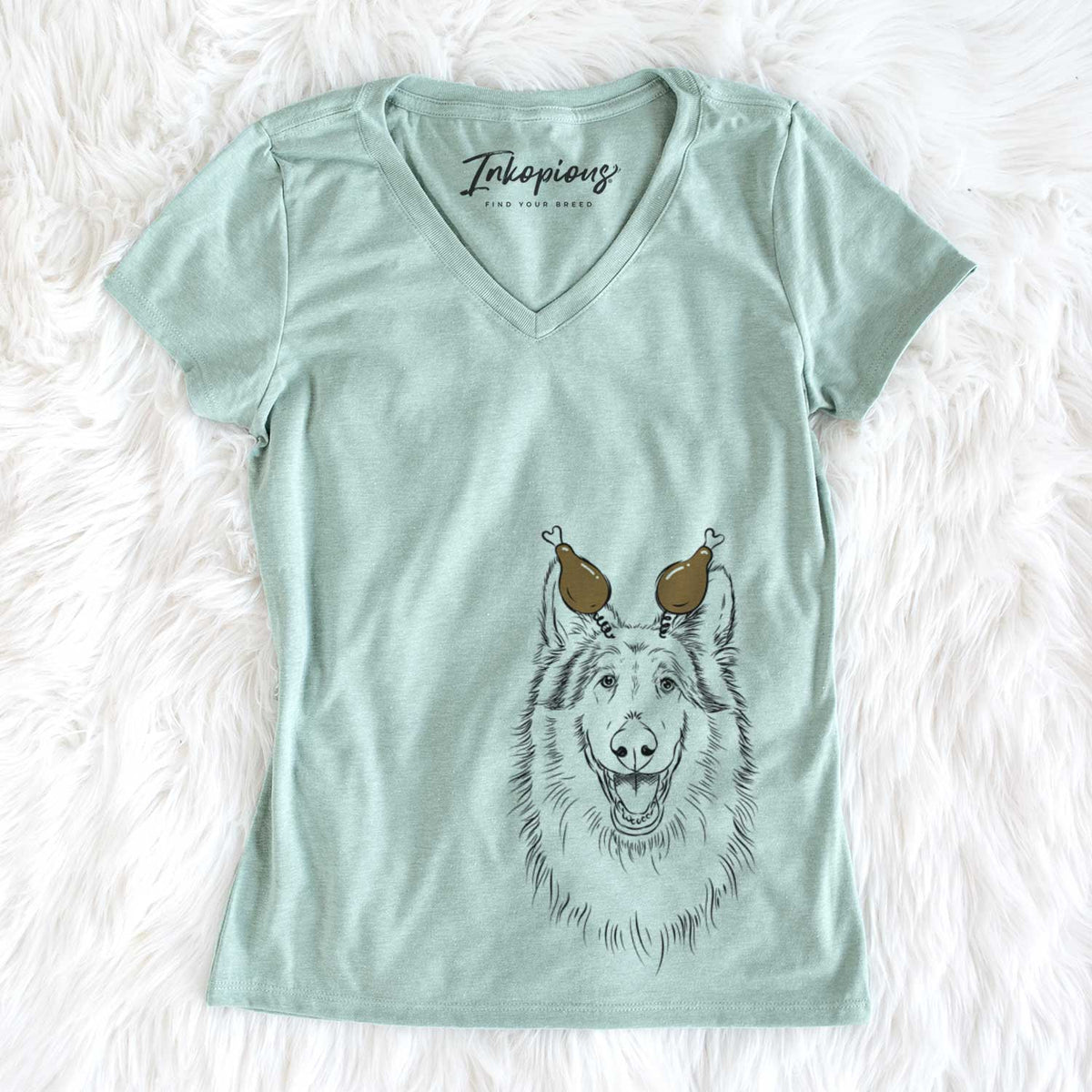 Thanksgiving Cannon the Rough Collie - Women's V-neck Shirt