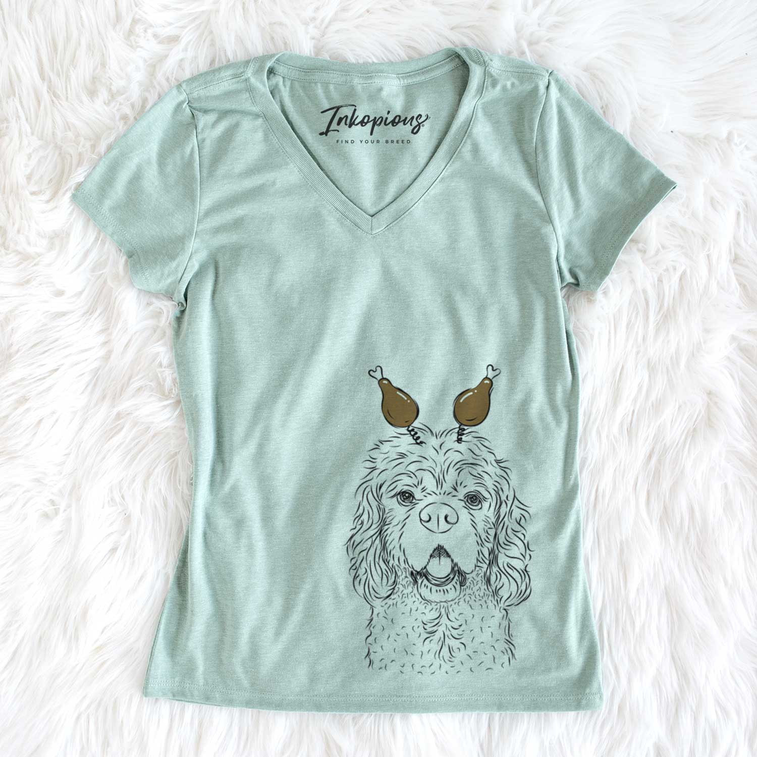 Thanksgiving Casey the American Cocker Spaniel - Women's V-neck Shirt