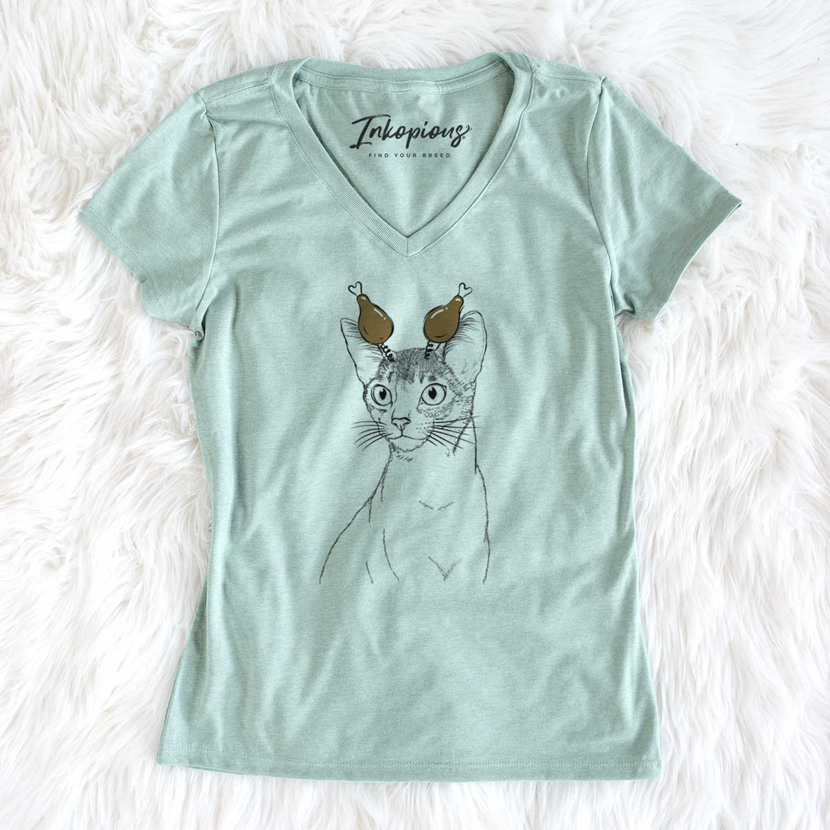 Thanksgiving Cedric the Abyssinian Cat - Women's V-neck Shirt