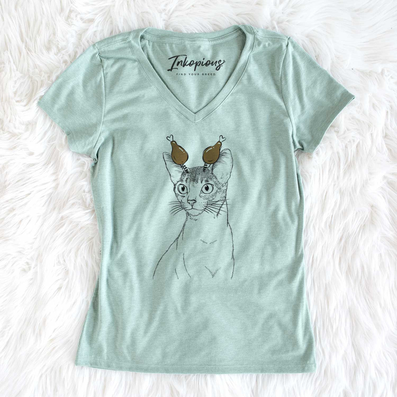 Thanksgiving Cedric the Abyssinian Cat - Women's V-neck Shirt