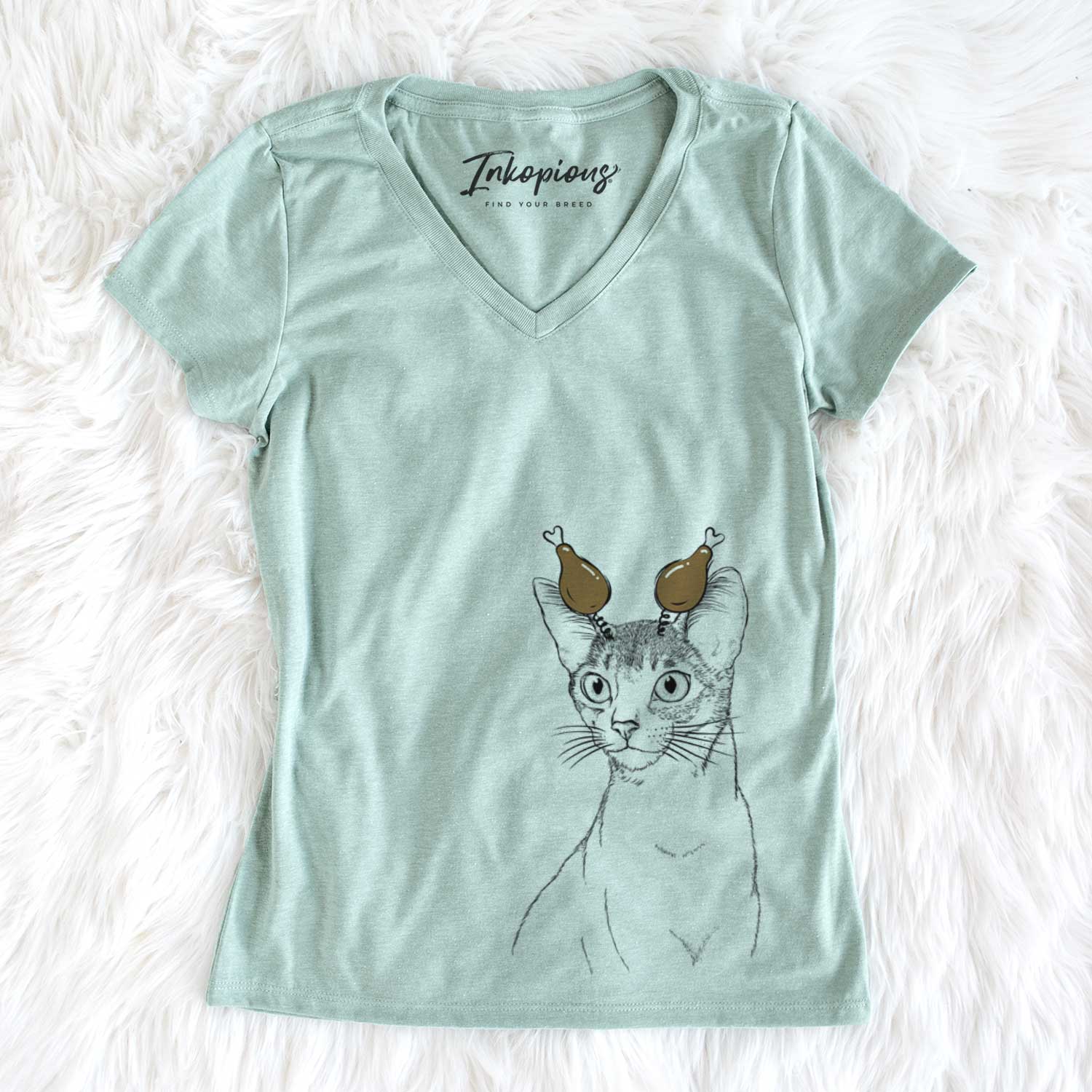 Thanksgiving Cedric the Abyssinian Cat - Women's V-neck Shirt