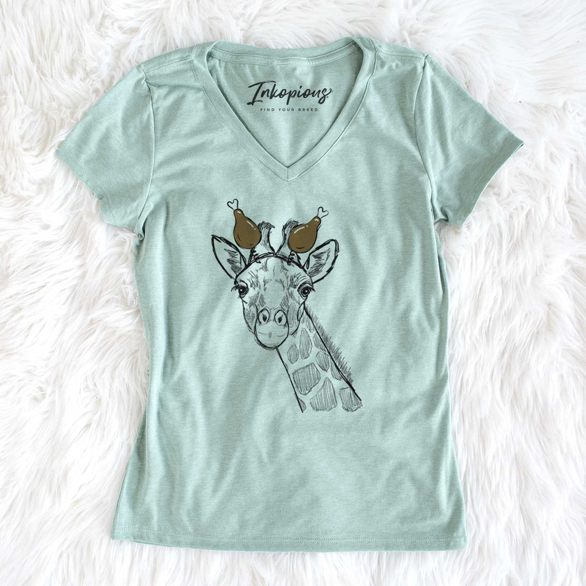 Thanksgiving Cedrick the Giraffe - Women's V-neck Shirt