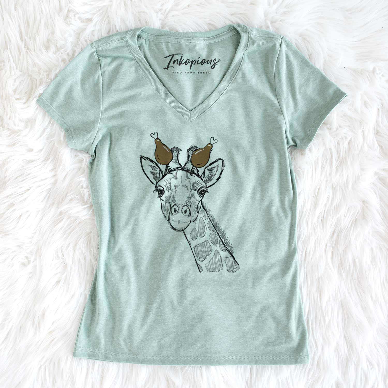 Thanksgiving Cedrick the Giraffe - Women's V-neck Shirt