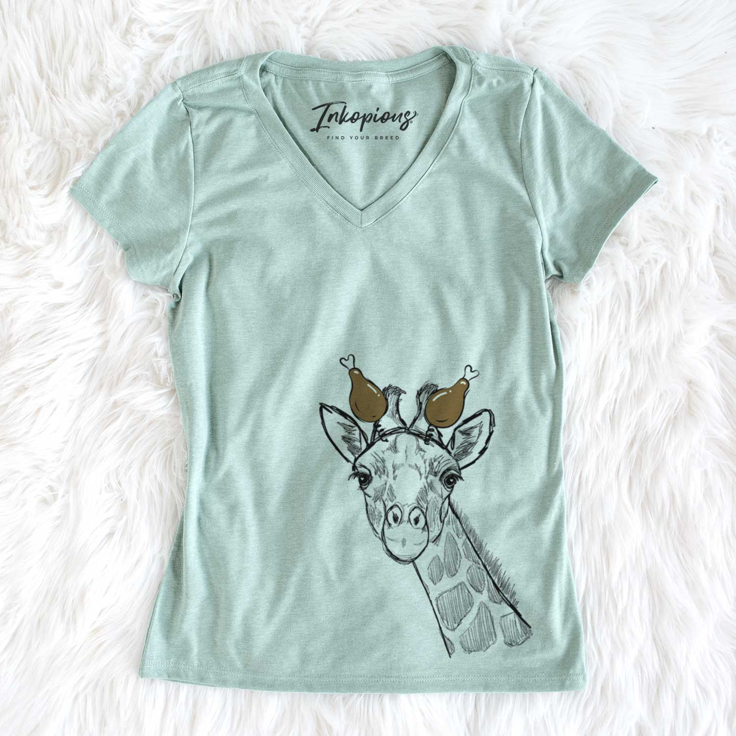 Thanksgiving Cedrick the Giraffe - Women's V-neck Shirt