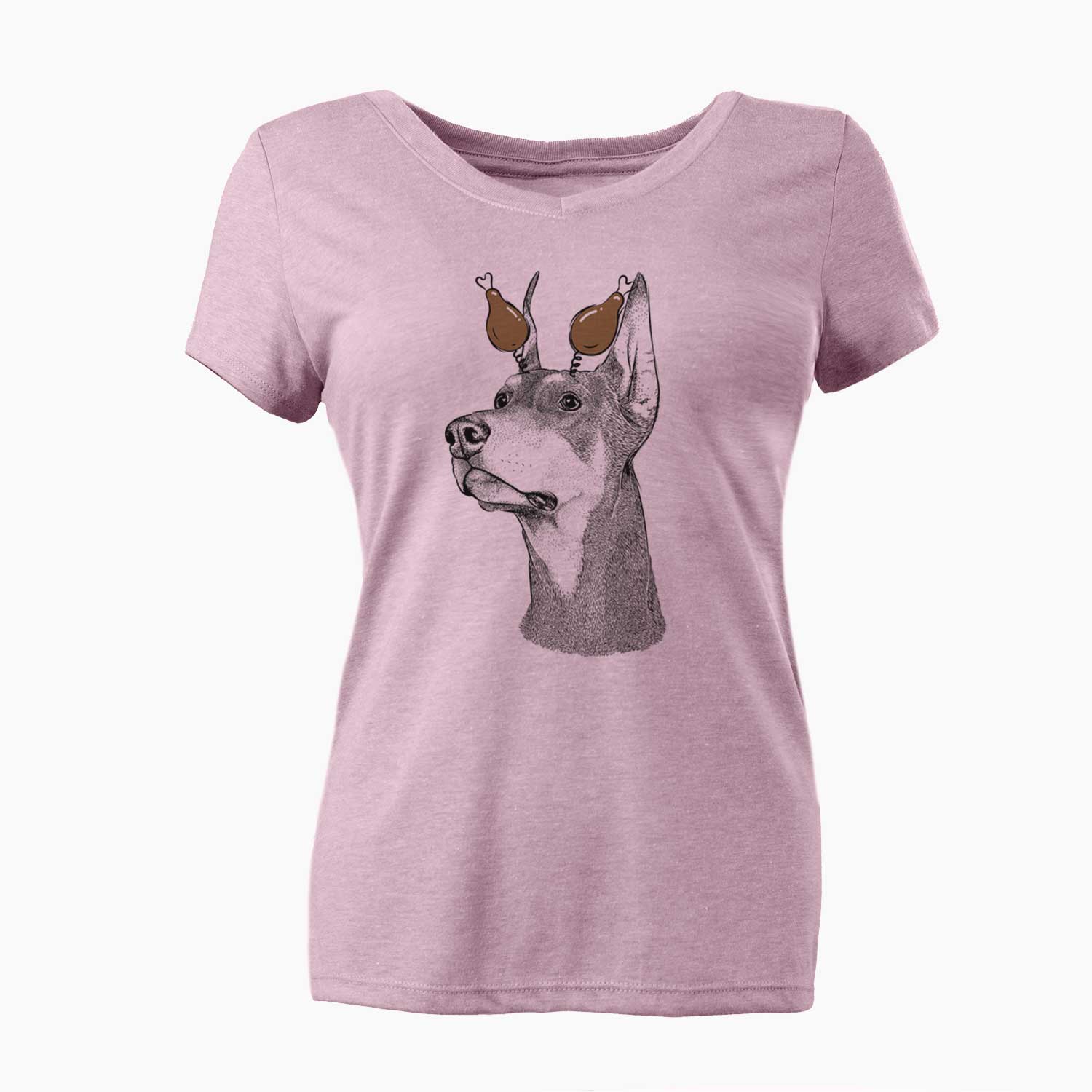 Thanksgiving Cenza the Doberman Pinscher - Women's V-neck Shirt