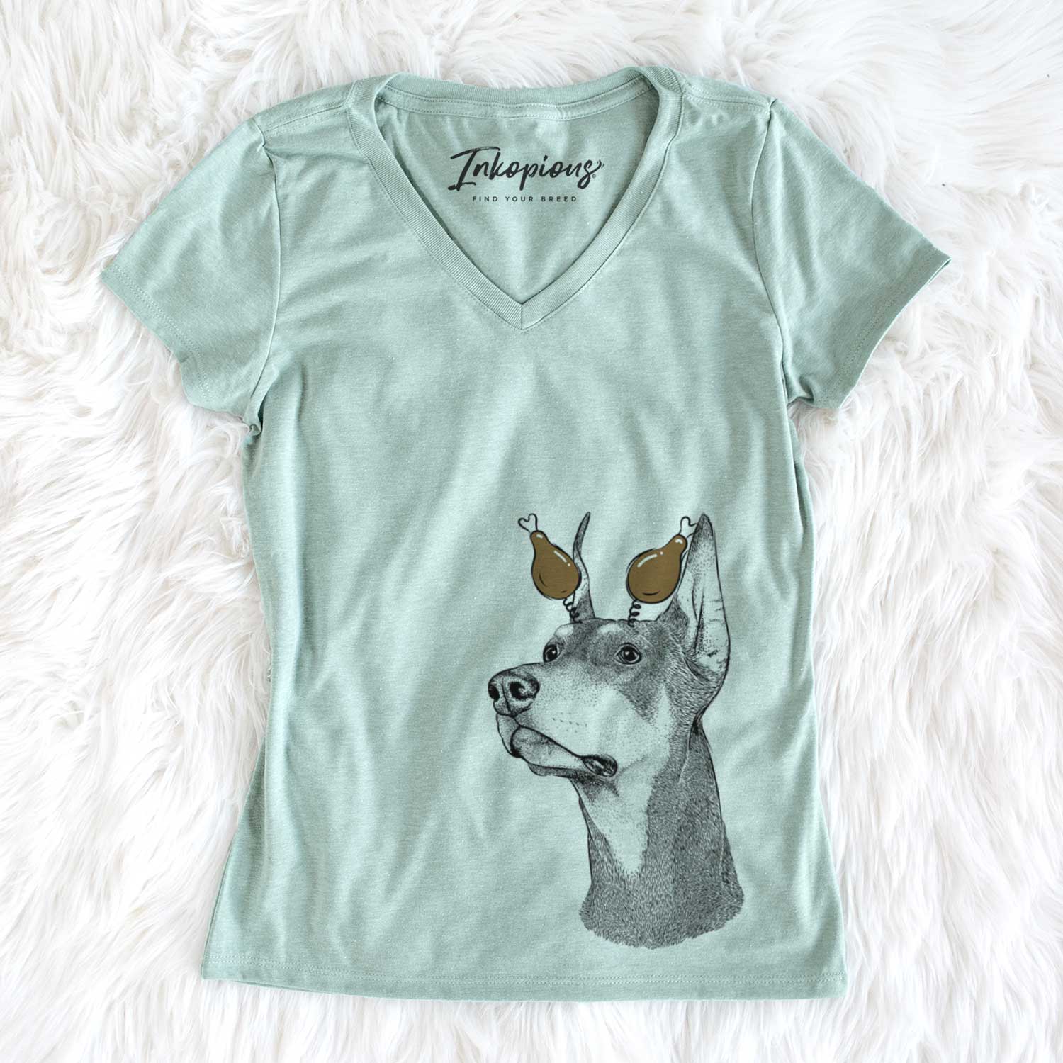 Thanksgiving Cenza the Doberman Pinscher - Women's V-neck Shirt