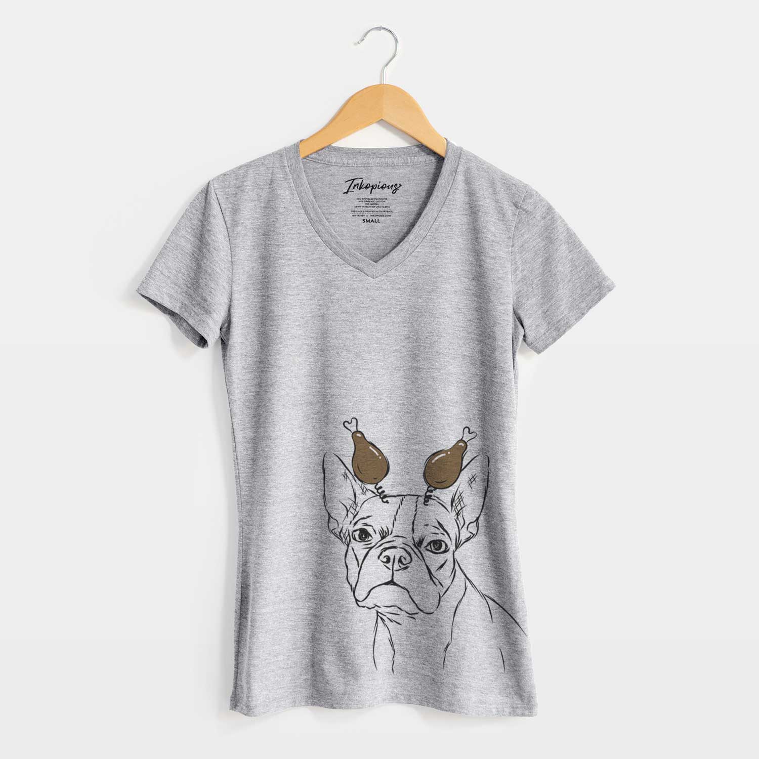 Thanksgiving Charles the Boston Terrier - Women's V-neck Shirt