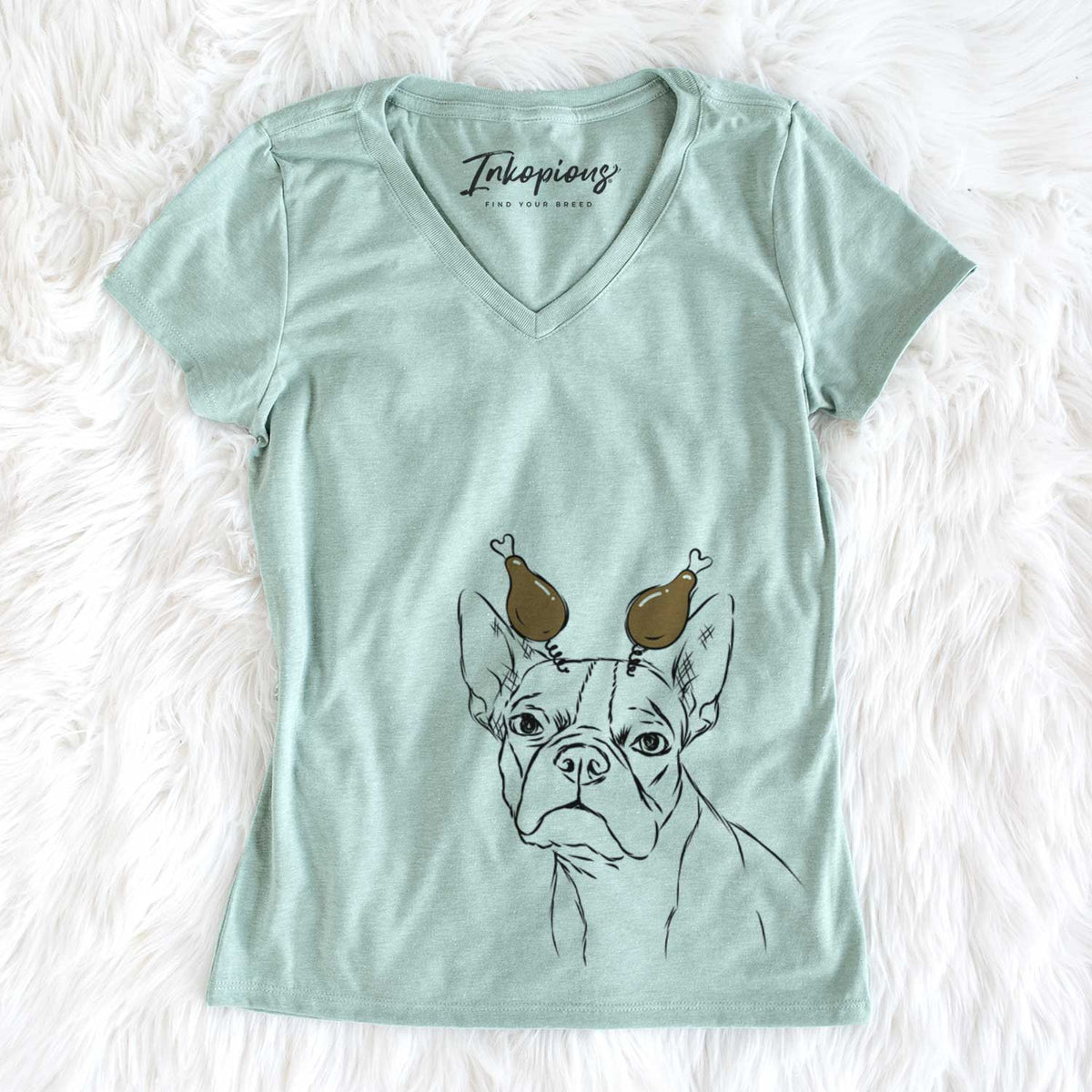 Thanksgiving Charles the Boston Terrier - Women&#39;s V-neck Shirt