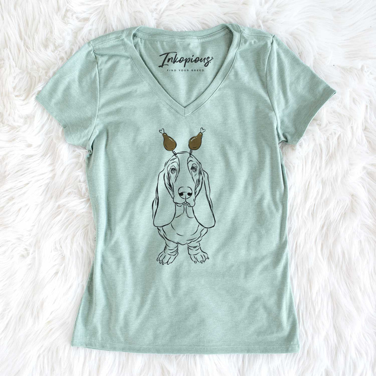 Thanksgiving Charlie the Basset Hound - Women's V-neck Shirt