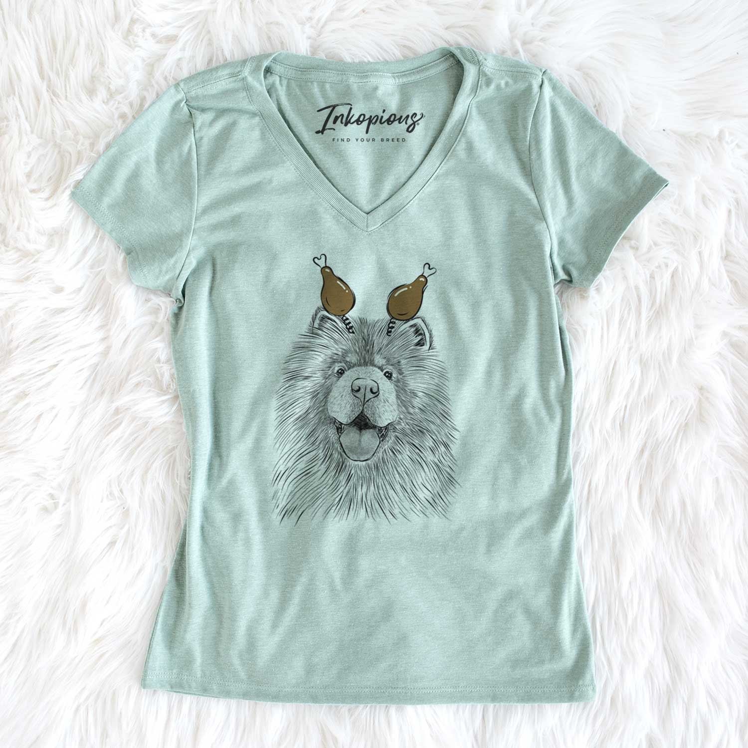 Thanksgiving Charming Charlie the Chow Chow - Women's V-neck Shirt