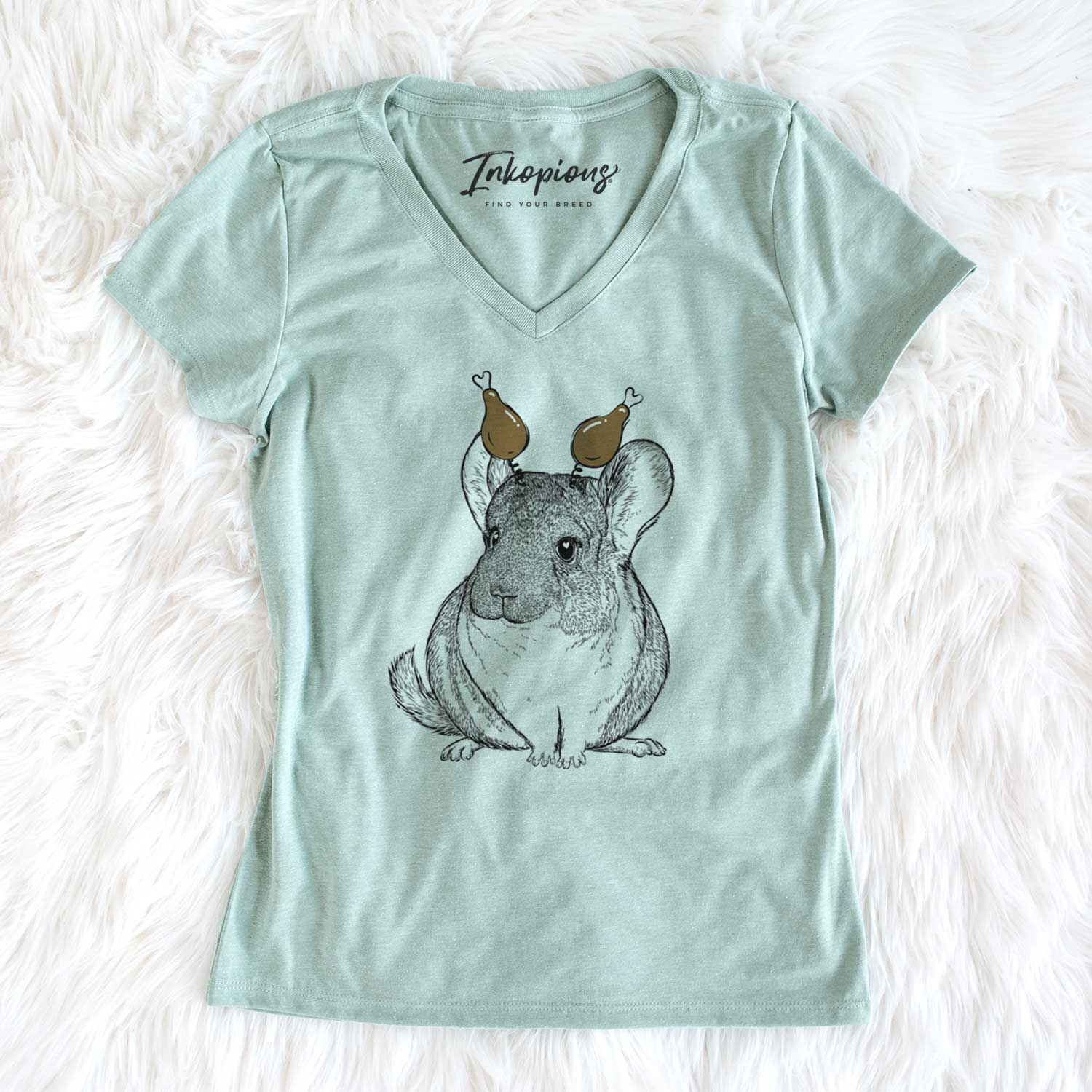 Thanksgiving Cheddar the Chinchilla - Women's V-neck Shirt