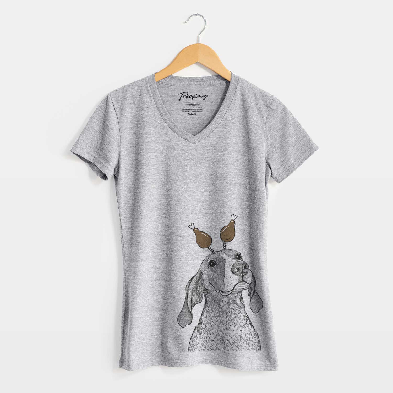 Thanksgiving Chester the Red Tick Coonhound - Women's V-neck Shirt