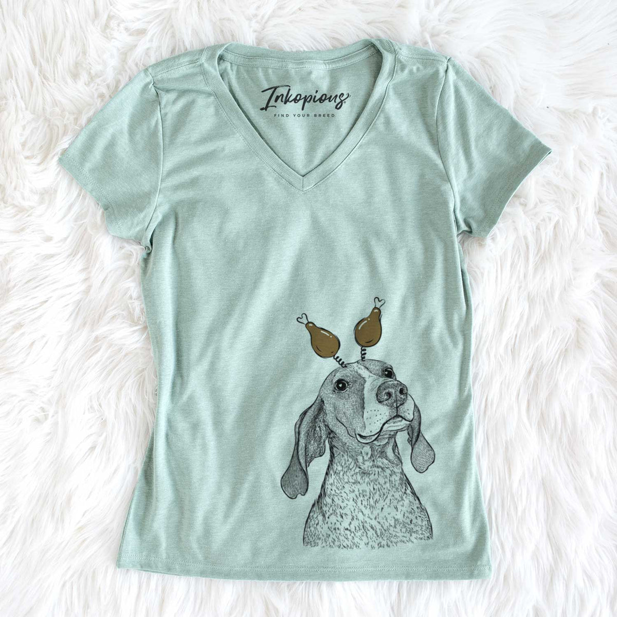 Thanksgiving Chester the Red Tick Coonhound - Women&#39;s V-neck Shirt