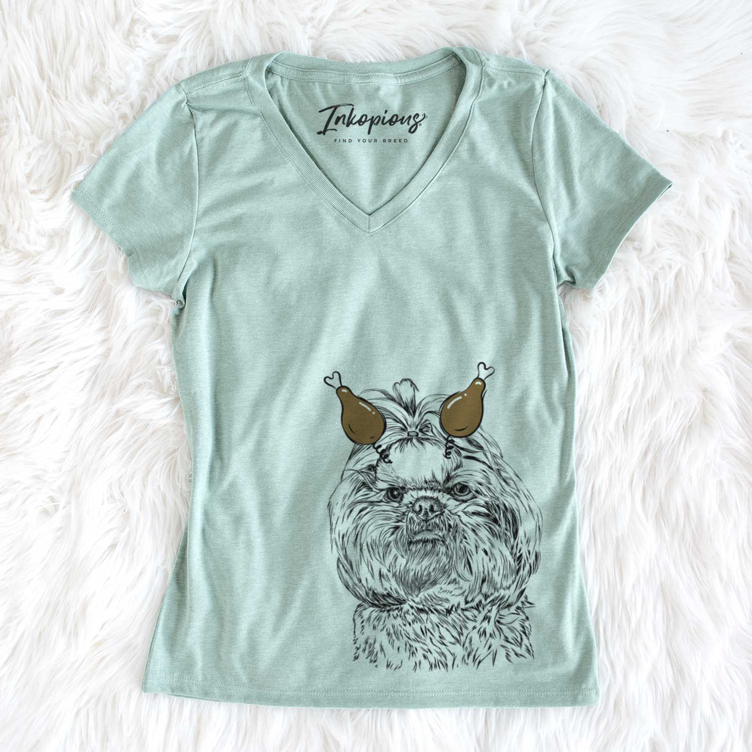 Thanksgiving Chewie the Shih Tzu - Women's V-neck Shirt