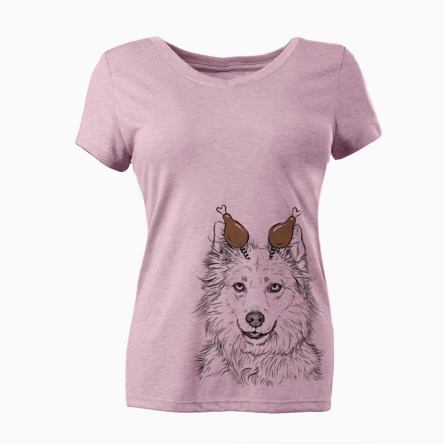 Thanksgiving Chia the Samoyed Husky Mix - Women's V-neck Shirt