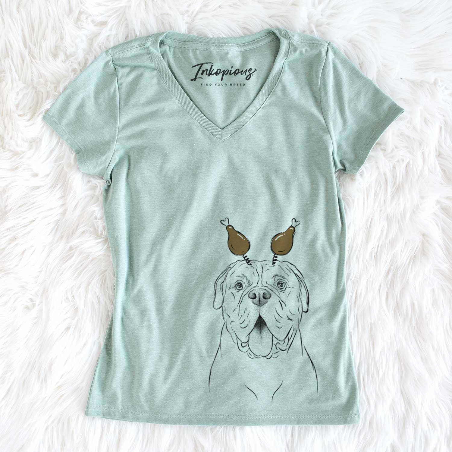 Thanksgiving Chief the Boxer Bulldog Mix - Women's V-neck Shirt