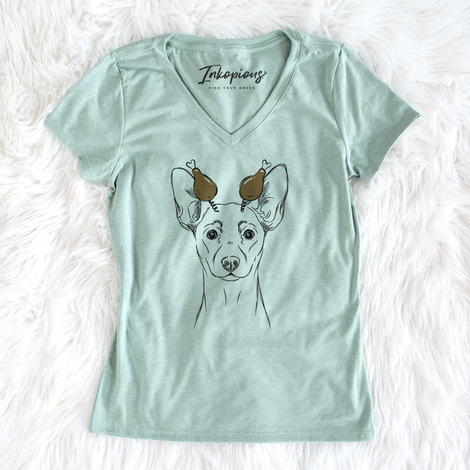 Thanksgiving Chillie the Mini Pinscher - Women's V-neck Shirt