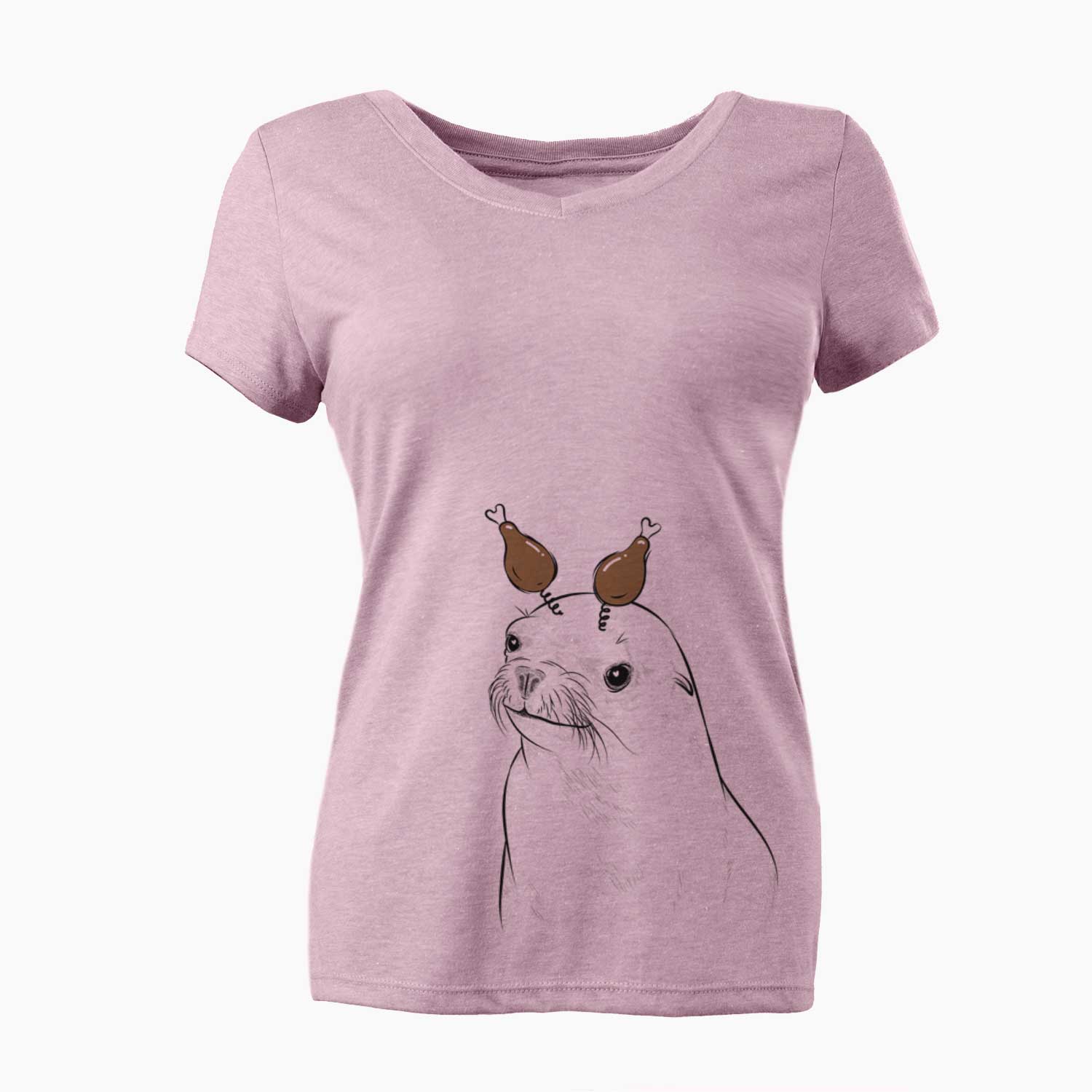 Thanksgiving Chip the California Sea Lion - Women's V-neck Shirt