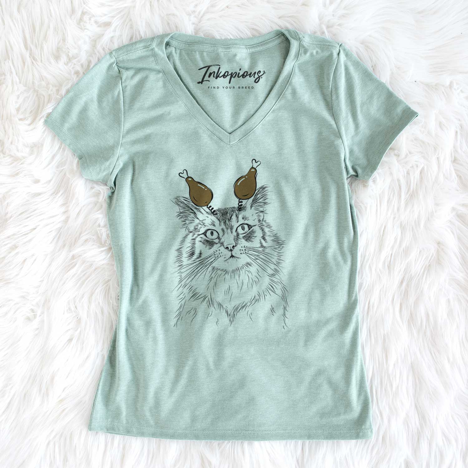 Thanksgiving Chloe the Tabby Cat - Women's V-neck Shirt