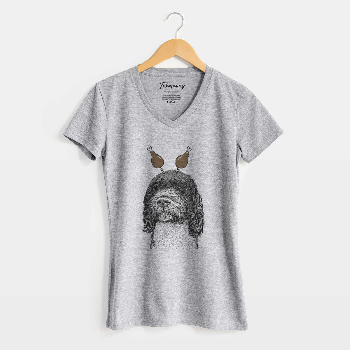 Thanksgiving Chris the Portuguese Water Dog - Women's V-neck Shirt