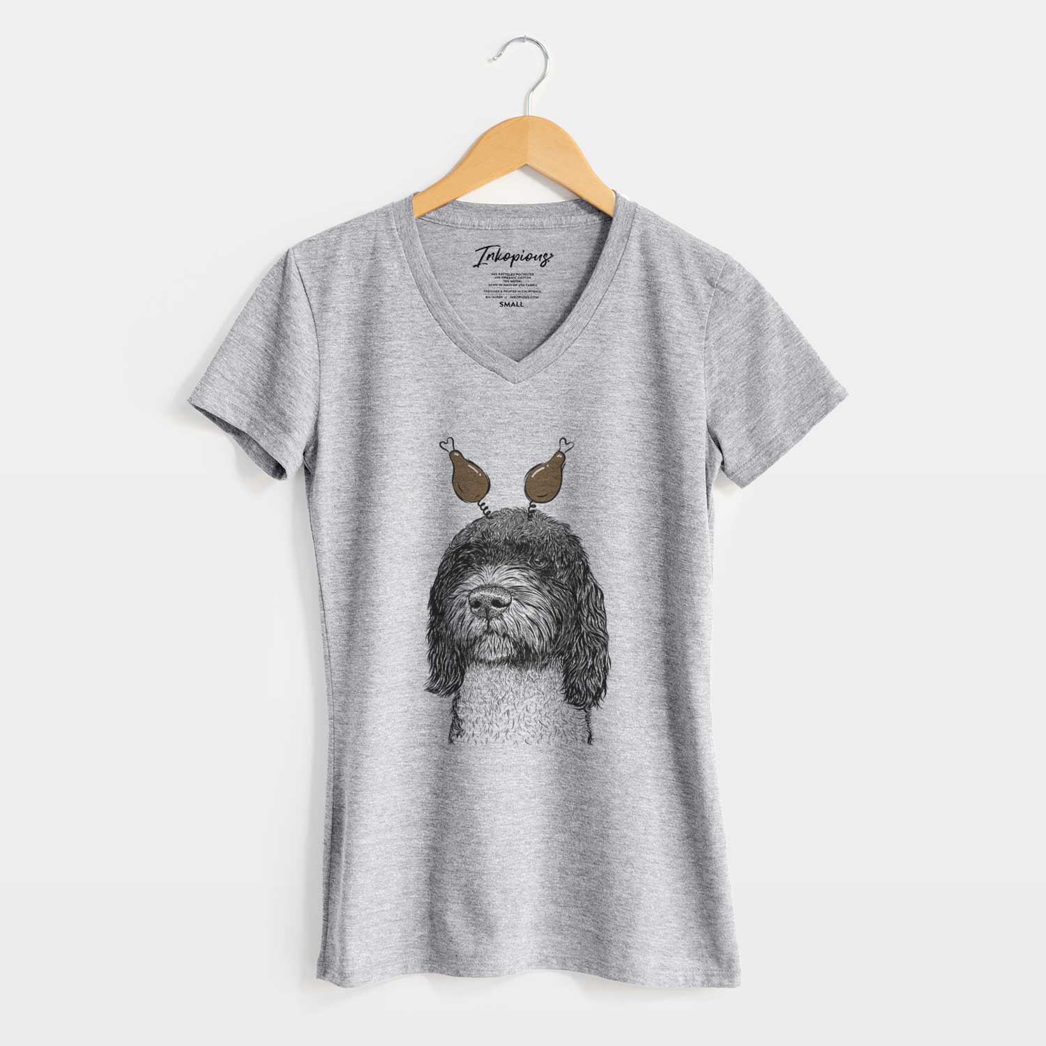 Thanksgiving Chris the Portuguese Water Dog - Women's V-neck Shirt