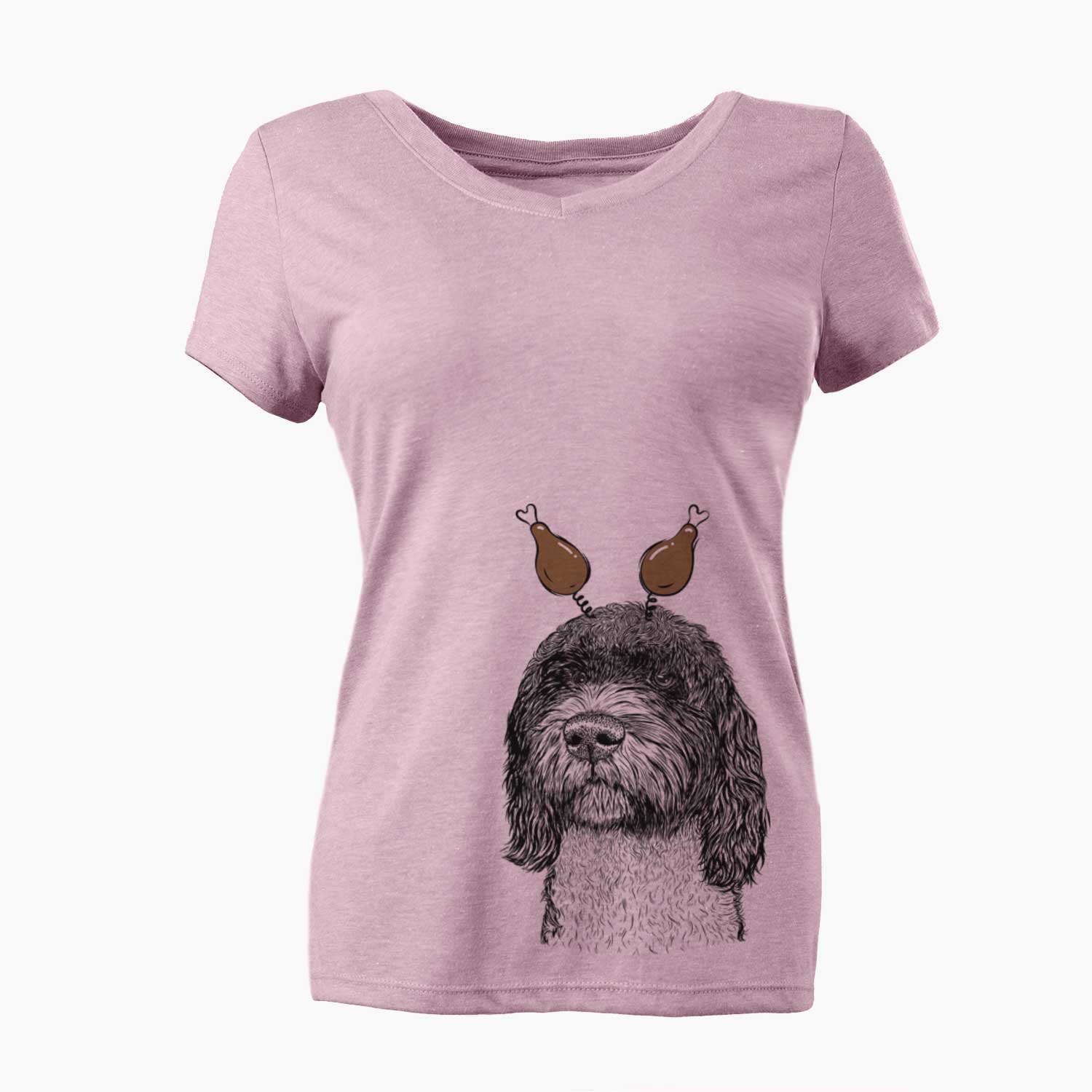 Thanksgiving Chris the Portuguese Water Dog - Women's V-neck Shirt