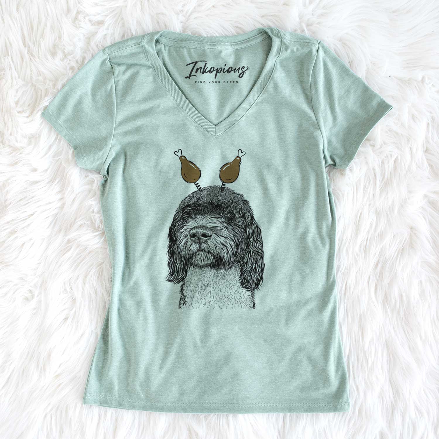 Thanksgiving Chris the Portuguese Water Dog - Women's V-neck Shirt