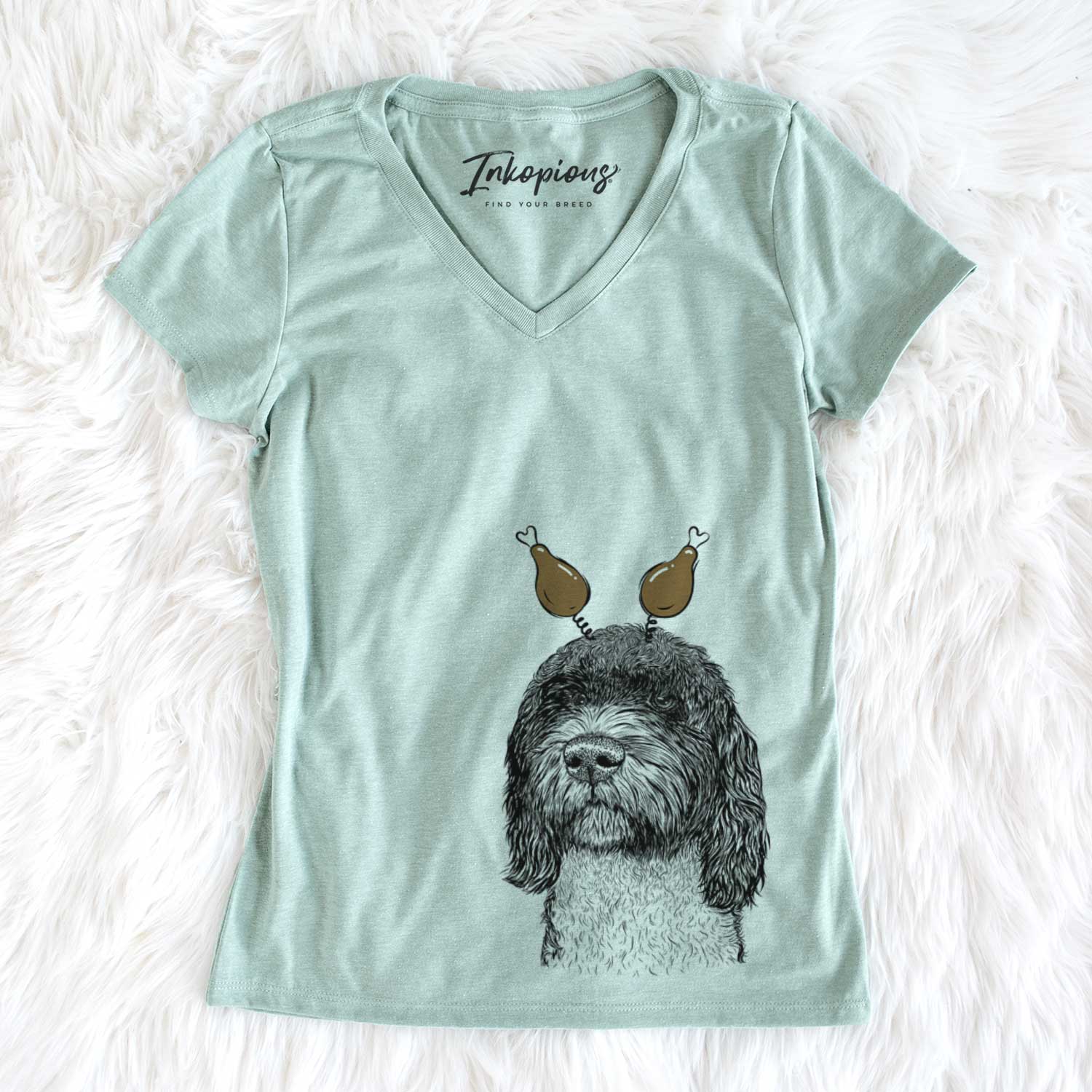 Thanksgiving Chris the Portuguese Water Dog - Women's V-neck Shirt