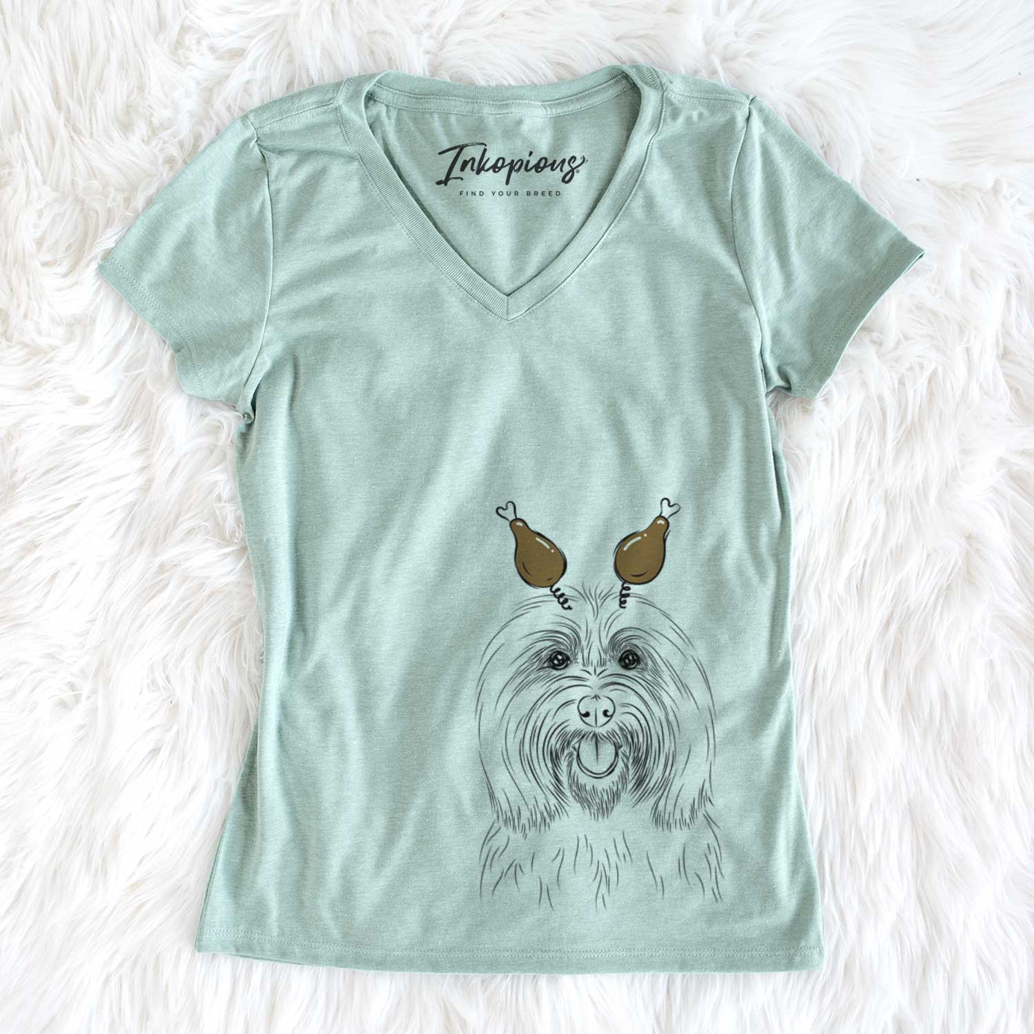 Thanksgiving Claude the Coton de Tulear - Women's V-neck Shirt