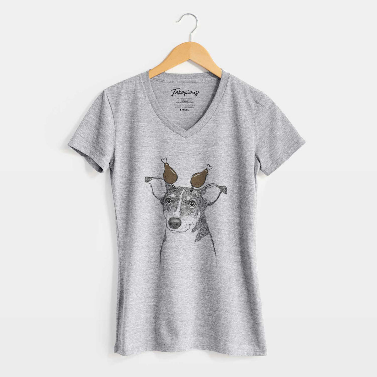 Thanksgiving Cleo the Terrier Mix - Women's V-neck Shirt