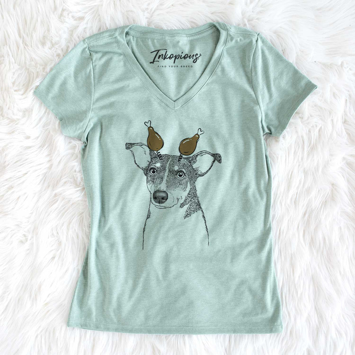 Thanksgiving Cleo the Terrier Mix - Women's V-neck Shirt