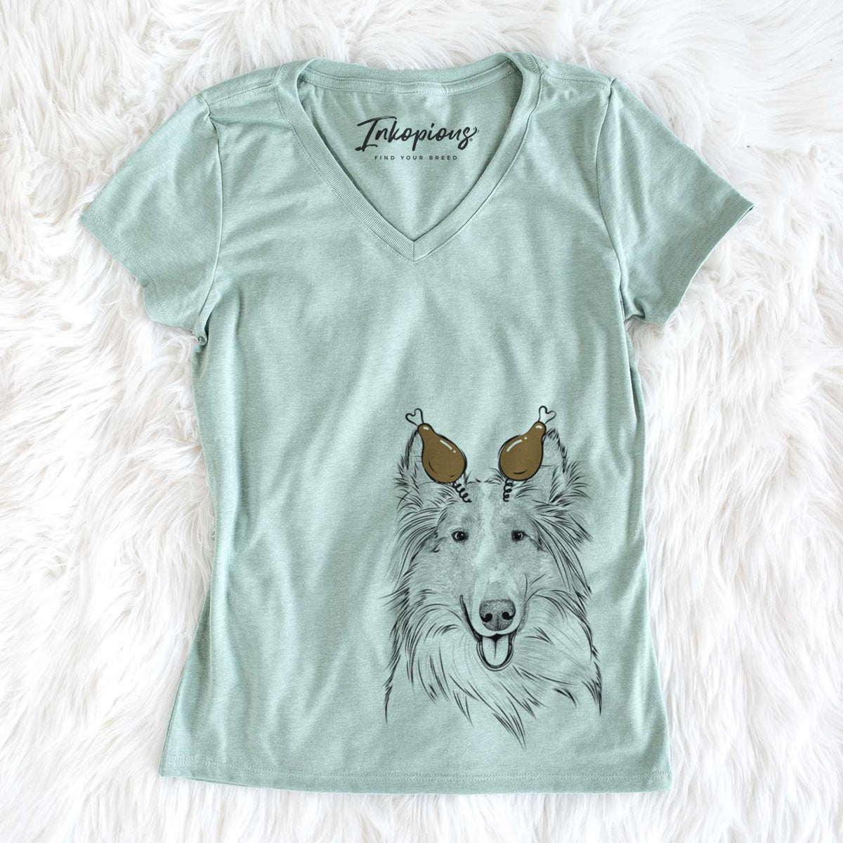 Thanksgiving Conrad the Rough Collie - Women&#39;s V-neck Shirt