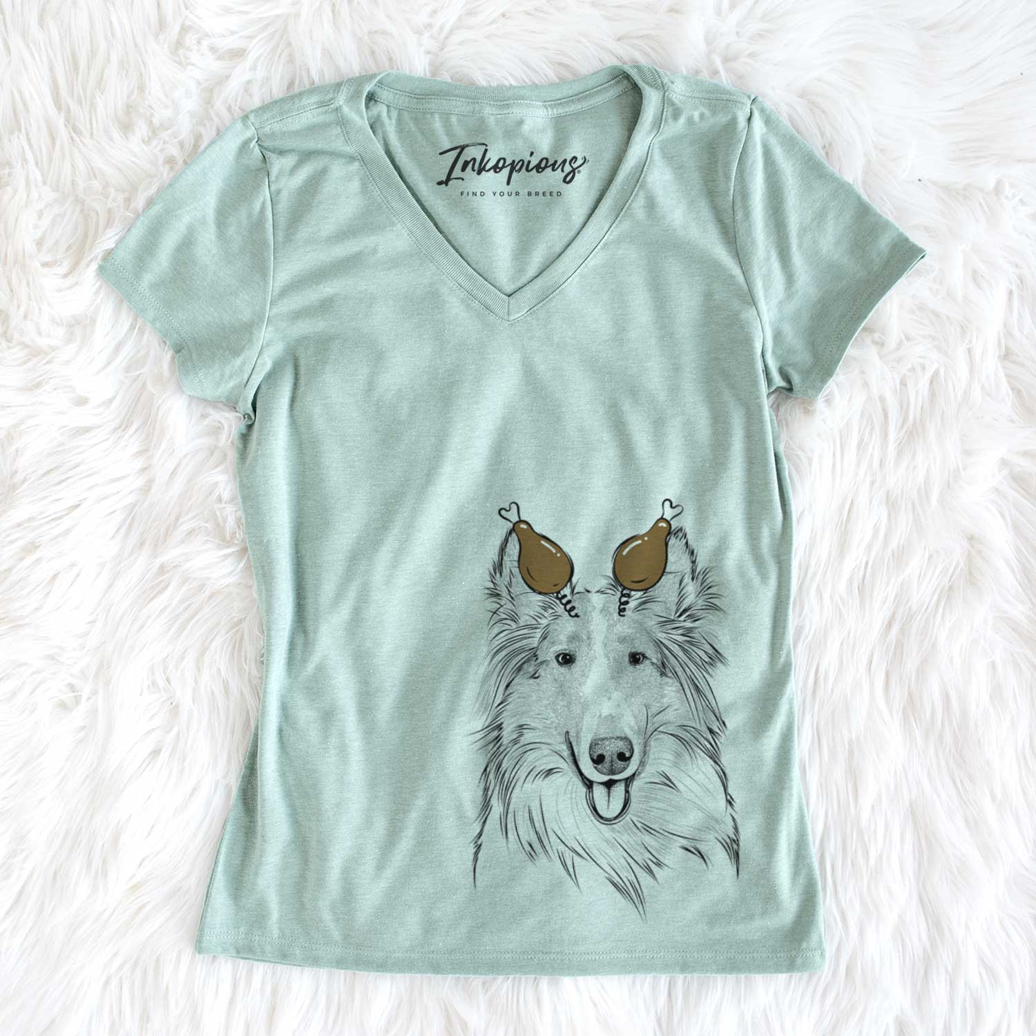 Thanksgiving Conrad the Rough Collie - Women's V-neck Shirt