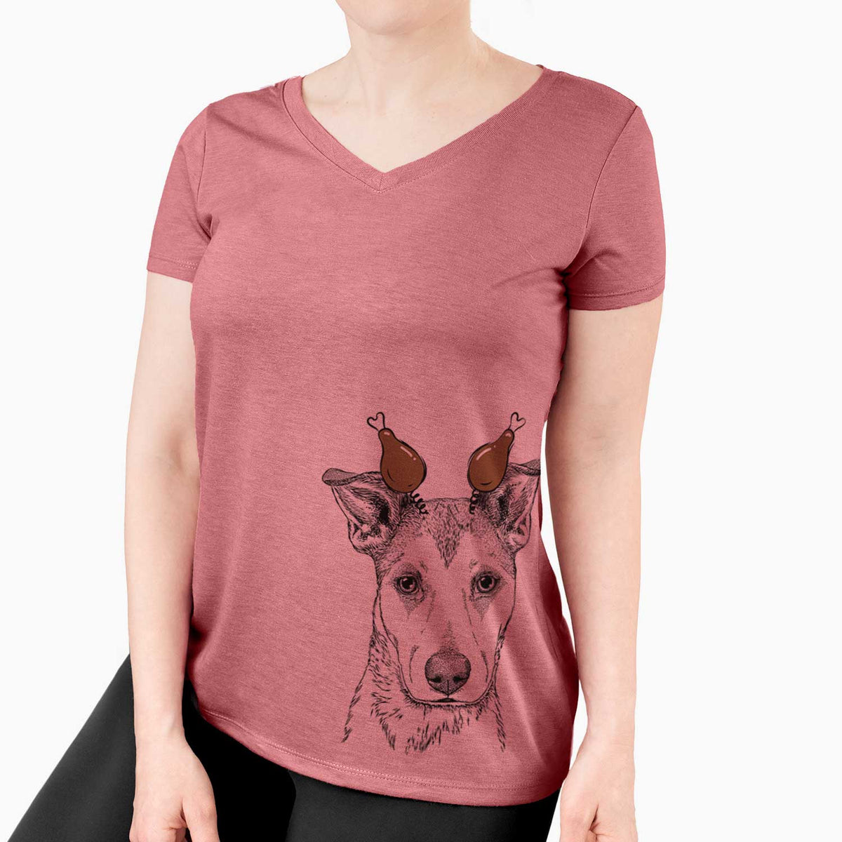 Thanksgiving Coral the Mixed Breed - Women's V-neck Shirt