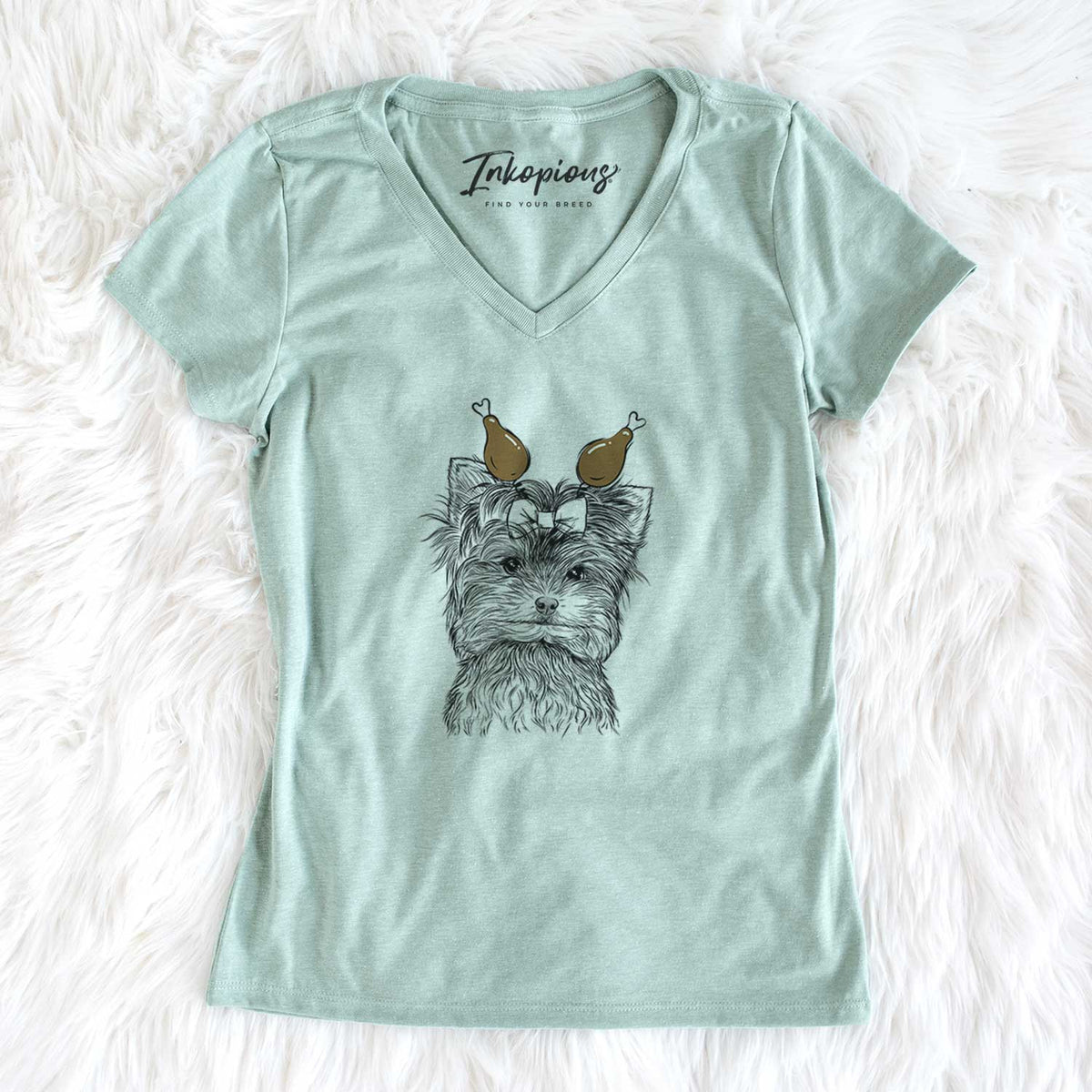 Thanksgiving Cricket the Biewer Terrier - Women's V-neck Shirt
