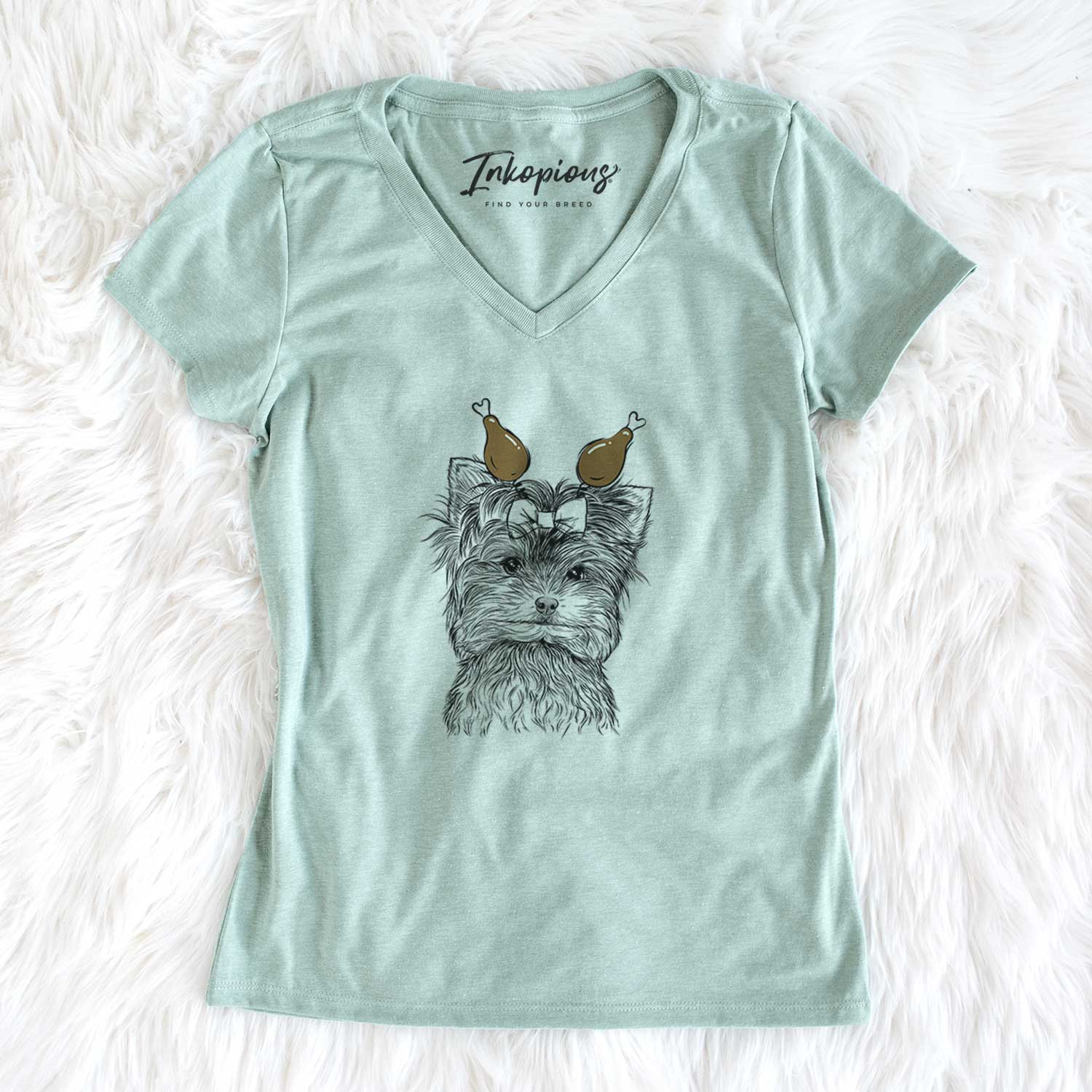 Thanksgiving Cricket the Biewer Terrier - Women's V-neck Shirt