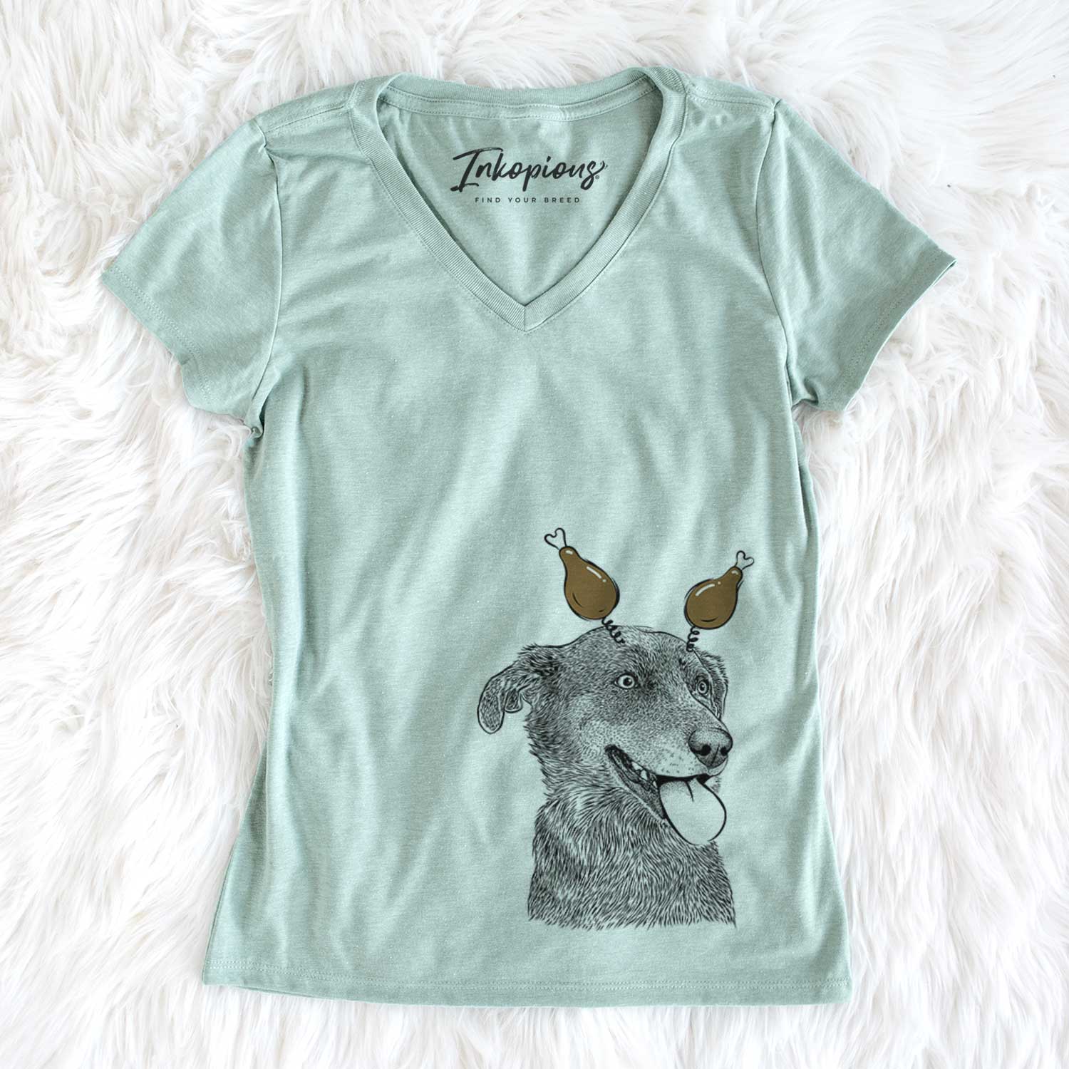 Thanksgiving Daisy the Australian Shepherd Mix - Women's V-neck Shirt