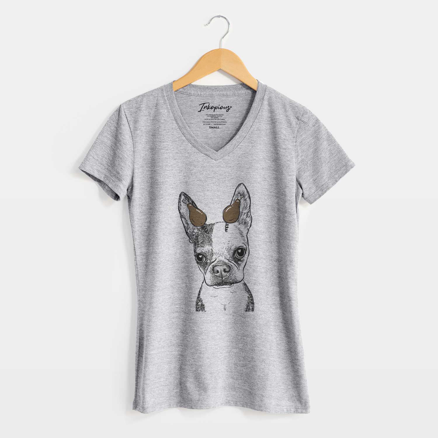 Thanksgiving Daisy the Boston Terrier - Women's V-neck Shirt