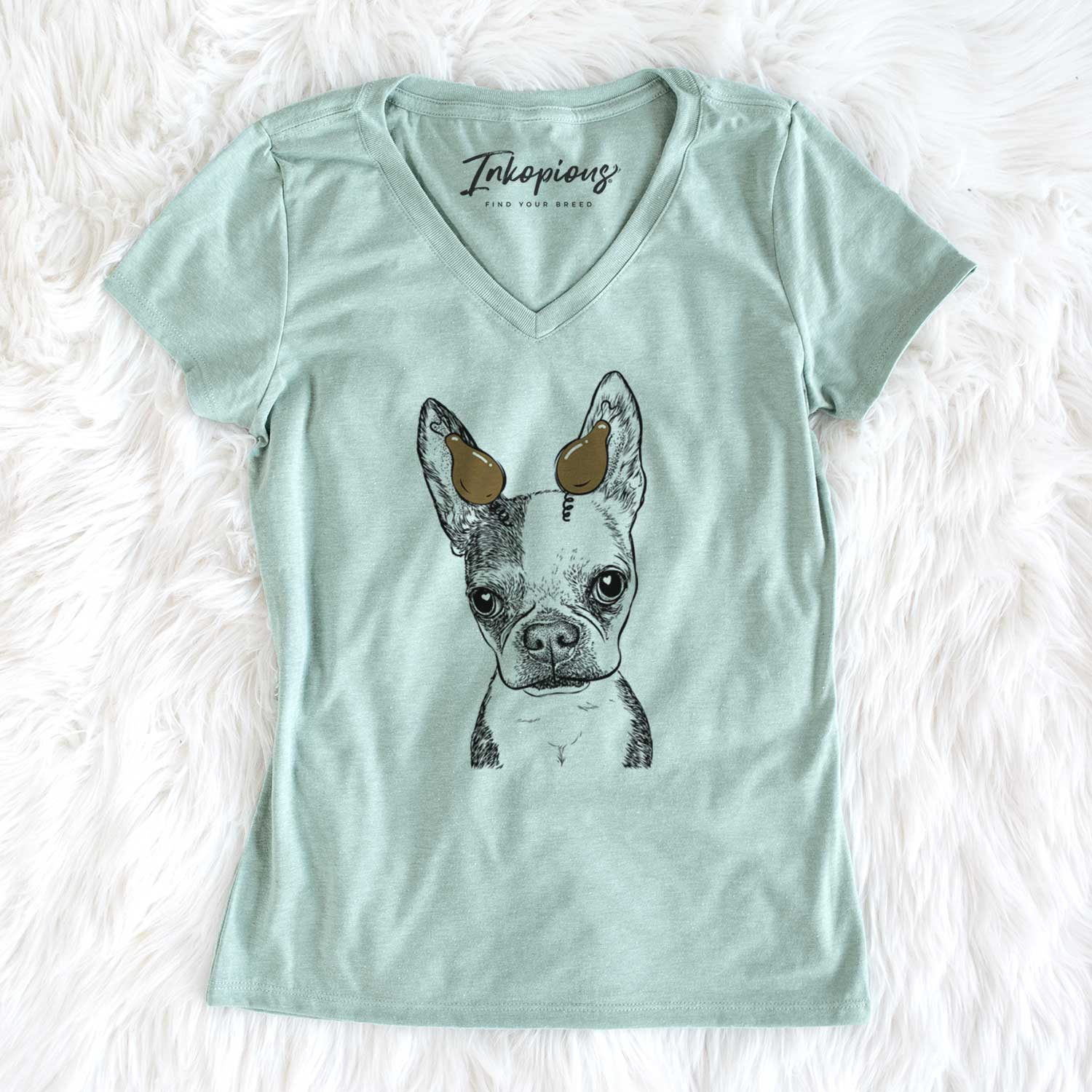 Thanksgiving Daisy the Boston Terrier - Women's V-neck Shirt