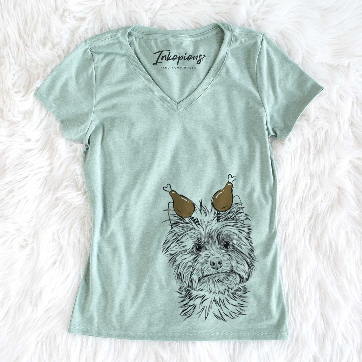 Thanksgiving Dakota the Yorkshire Terrier - Women&#39;s V-neck Shirt