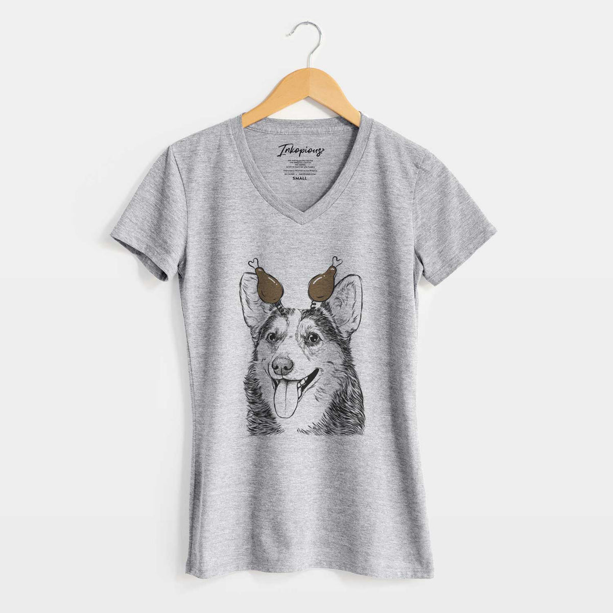 Thanksgiving Darma the Corgi - Women's V-neck Shirt