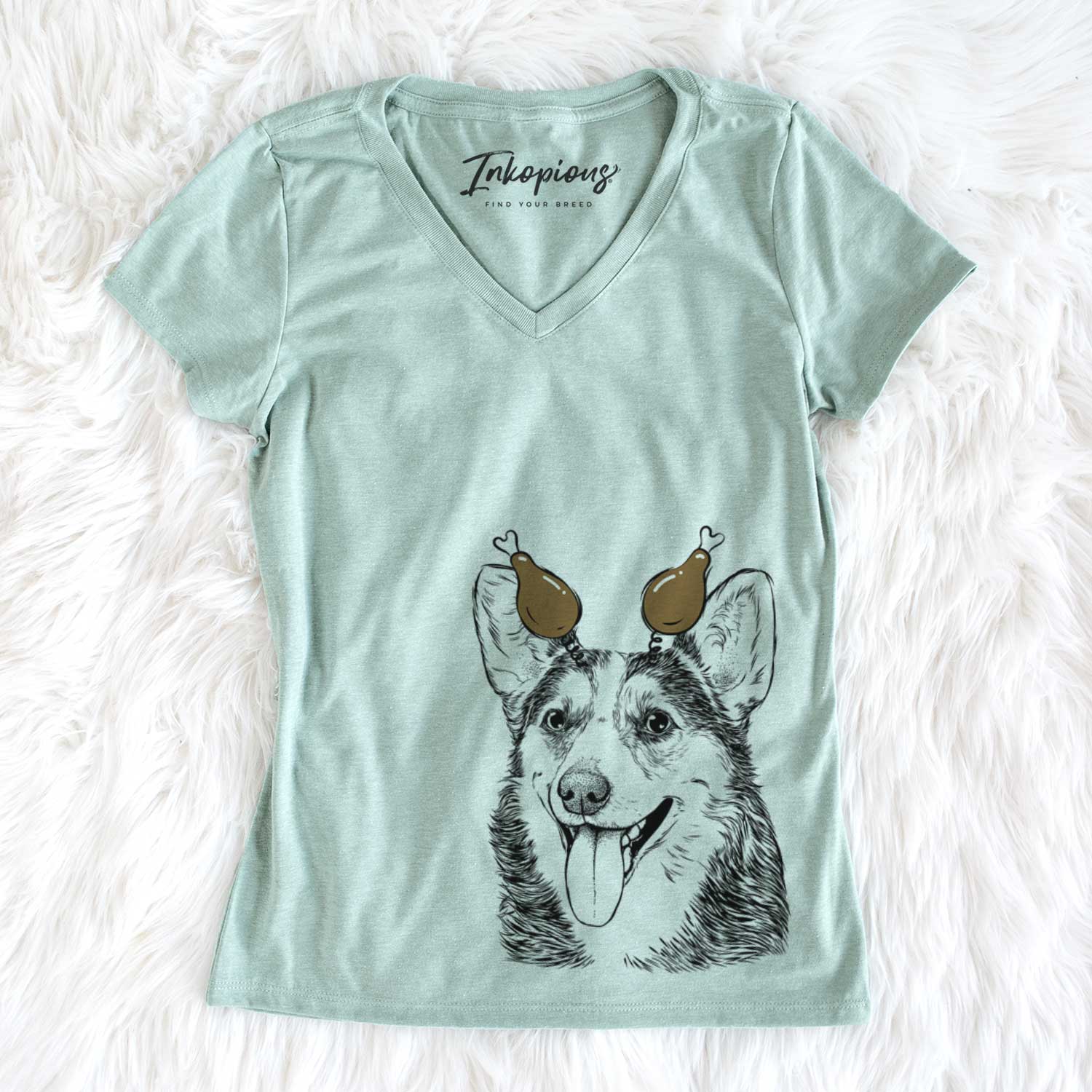 Thanksgiving Darma the Corgi - Women's V-neck Shirt
